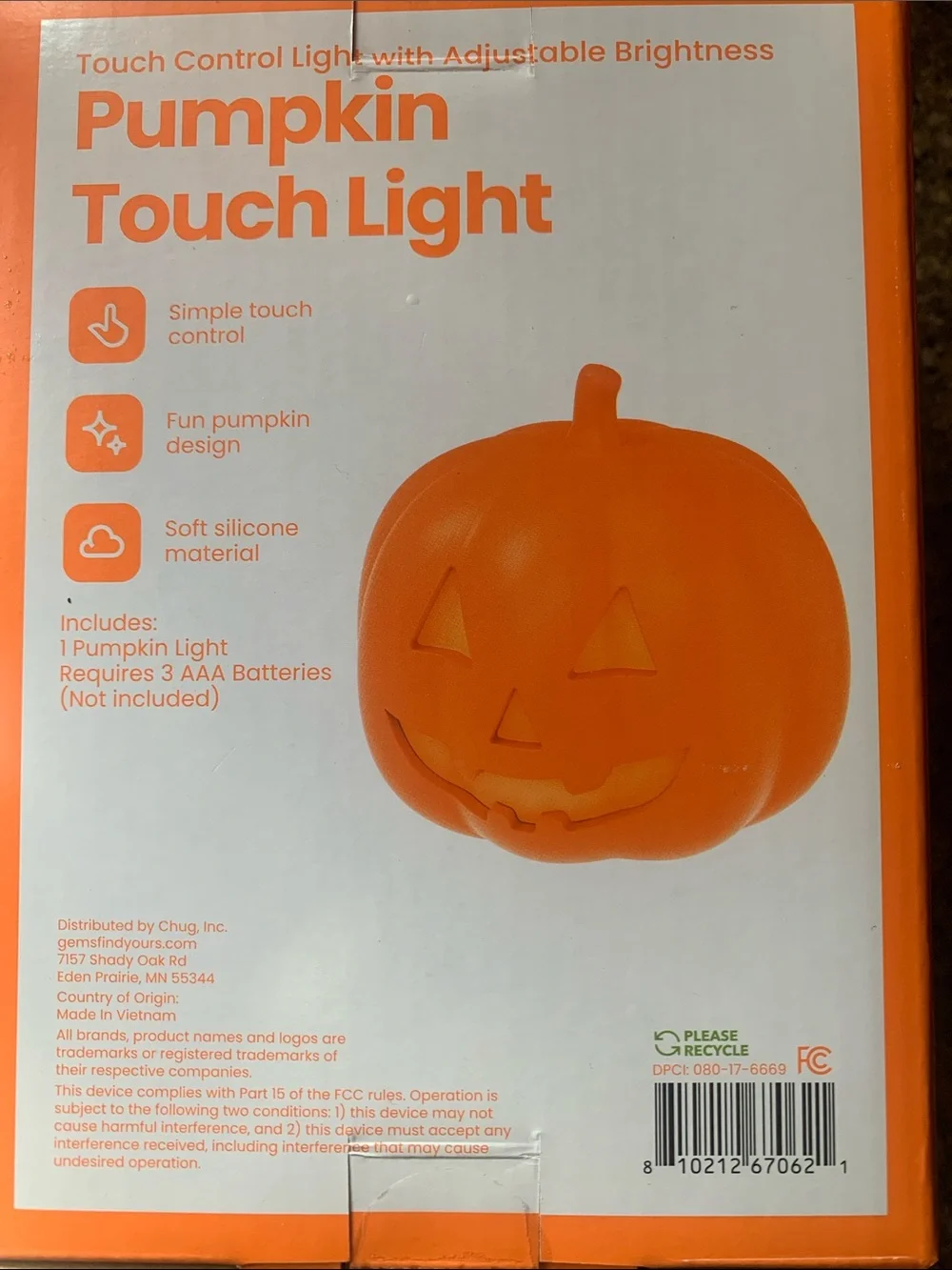 Pumpkin Touch Light - Orange Halloween Kids Costume Accessory